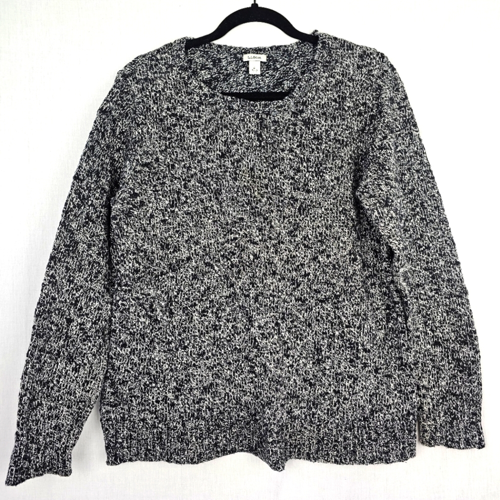 L.L. Bean Crewneck Sweater Knit Black And White Pullover Women's Large‎